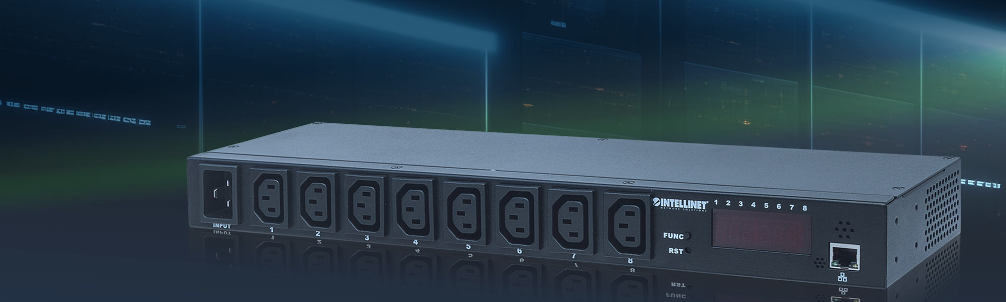 View more information about the Intellinet 19" Rackmount Smart Switched Metered 8-Outlet PDU