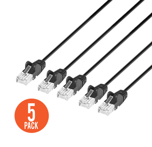 Cat6 U/UTP Slim Network Patch Cable, 25 ft., Black, 5-Pack