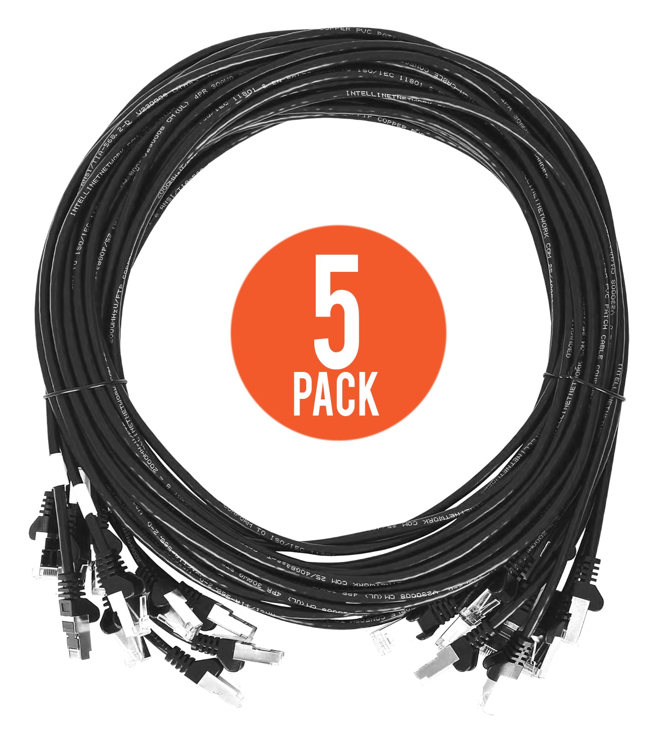 Cat6 U/UTP Slim Network Patch Cable, 25 ft., Black, 5-Pack
