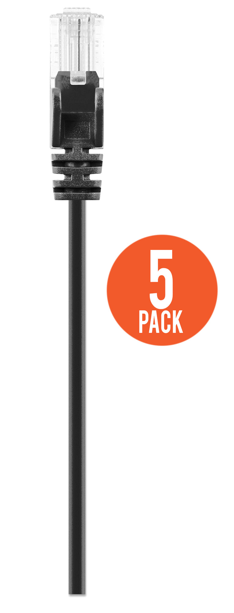 Cat6 U/UTP Slim Network Patch Cable, 25 ft., Black, 5-Pack