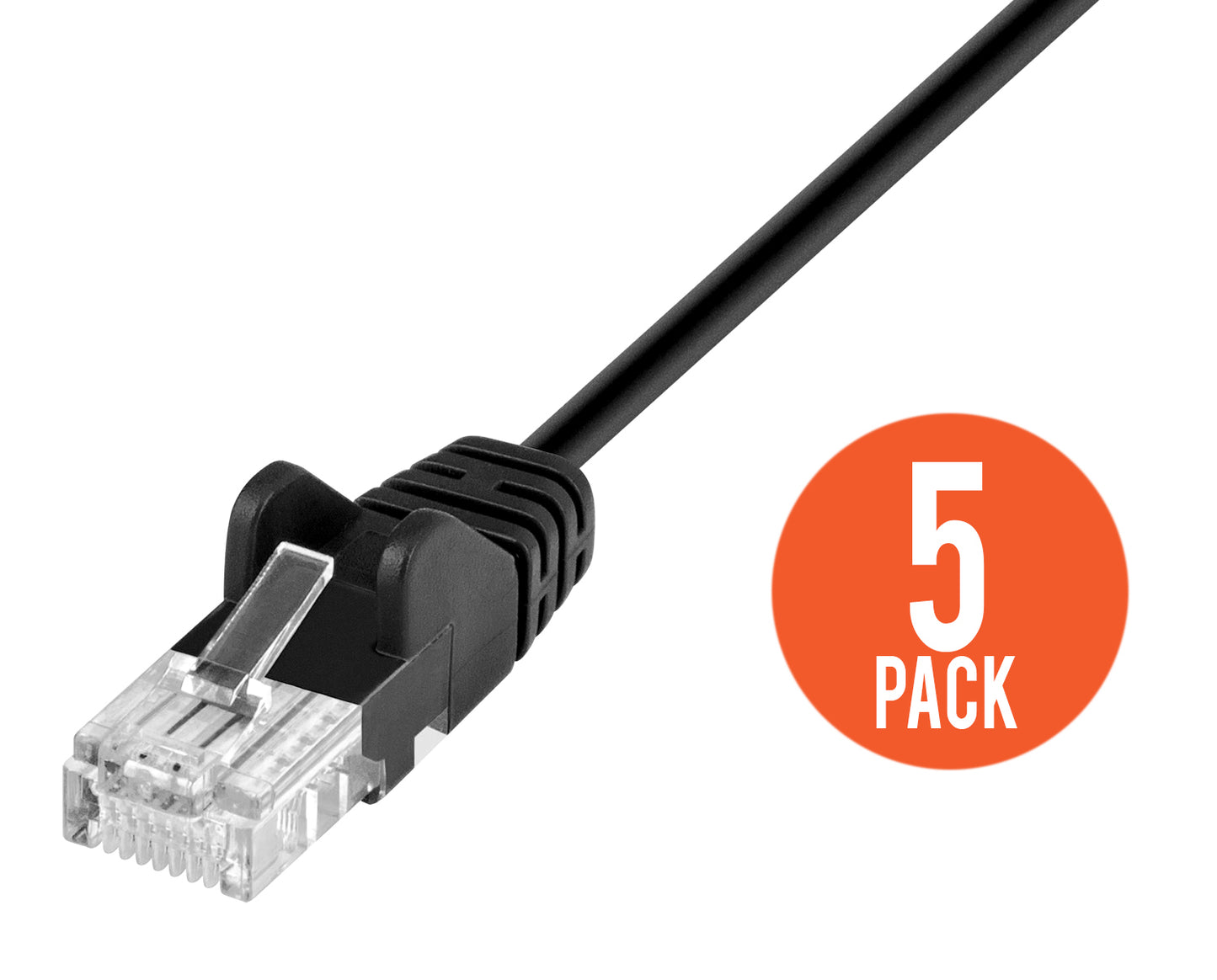 Cat6 U/UTP Slim Network Patch Cable, 25 ft., Black, 5-Pack