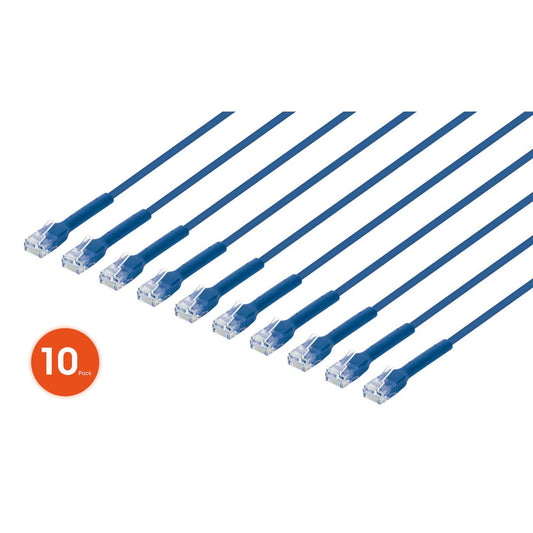 Cat6 U/UTP FlexiBoot Slim Network Patch Cable, 1 ft., Blue, 10-Pack Image 1