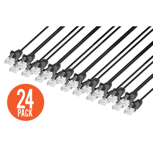 Cat6 U/UTP Slim Network Patch Cable, 1.5 ft., Black, 24-Pack