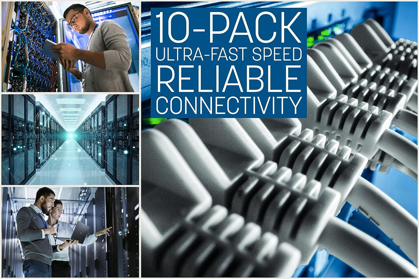 Cat6 U/UTP Slim Network Patch Cable, 3 ft., White, 10-Pack