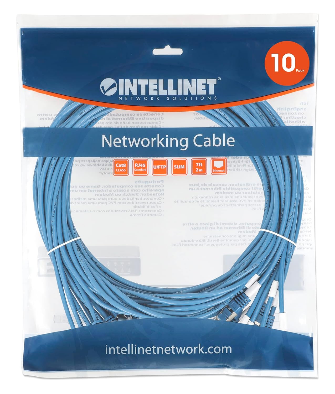 Cat8.1 U/FTP Slim Network Patch Cable, 3 ft., Blue, 10-Pack