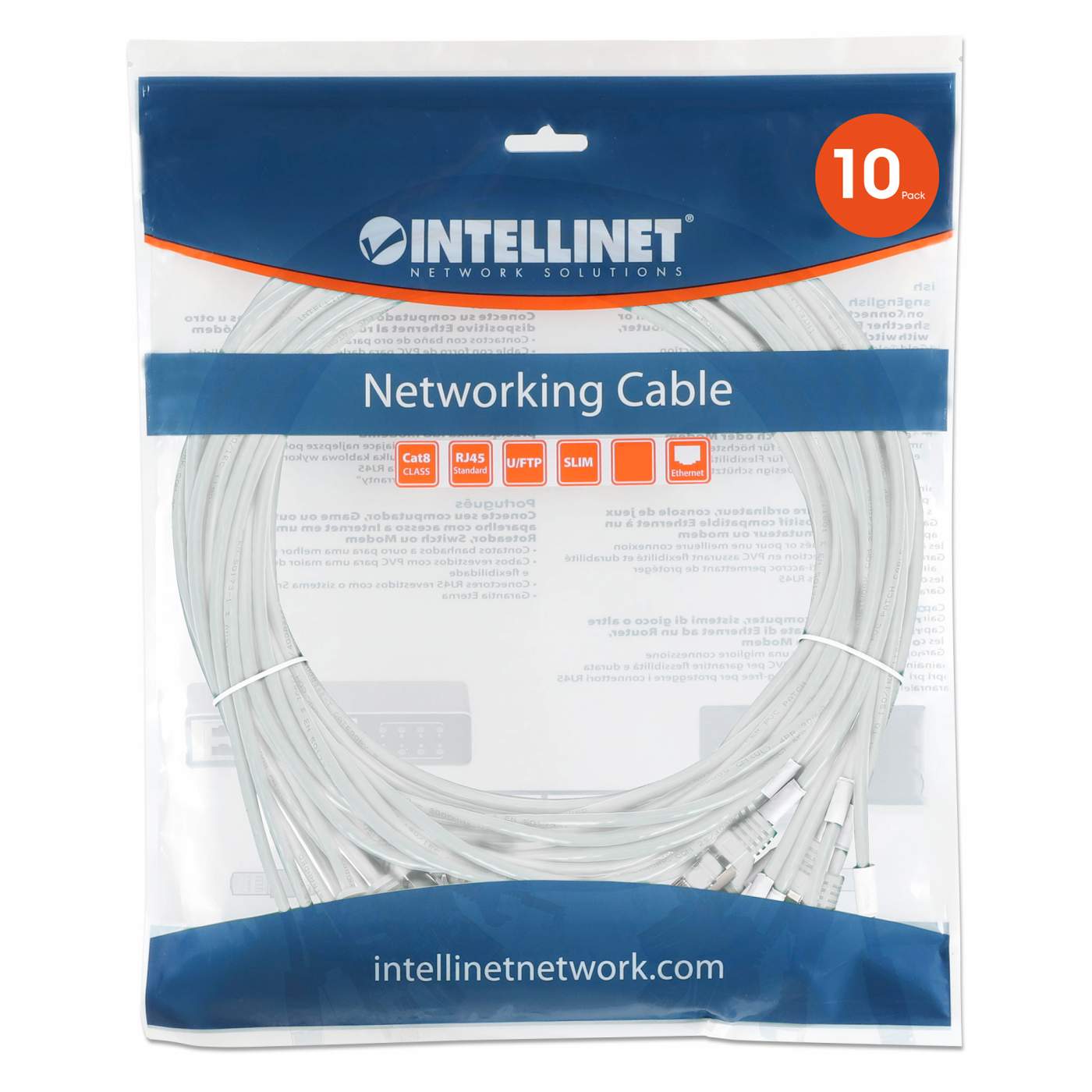 Cat8.1 U/FTP Slim Network Patch Cable, 0.5 ft., White, 10-Pack Packaging Image 2