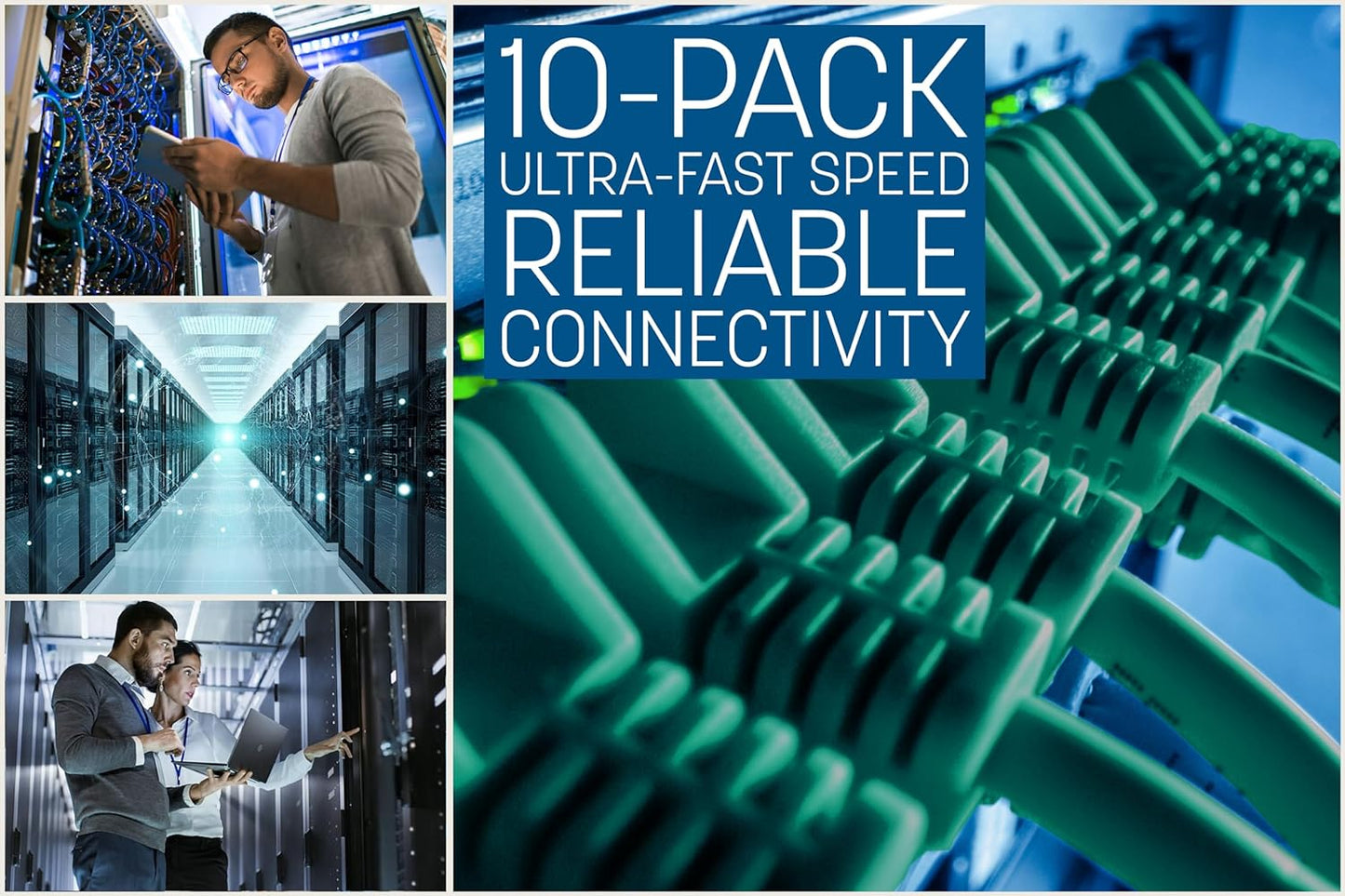 Cat6 U/UTP Slim Network Patch Cable, 10 ft., Green, 10-Pack