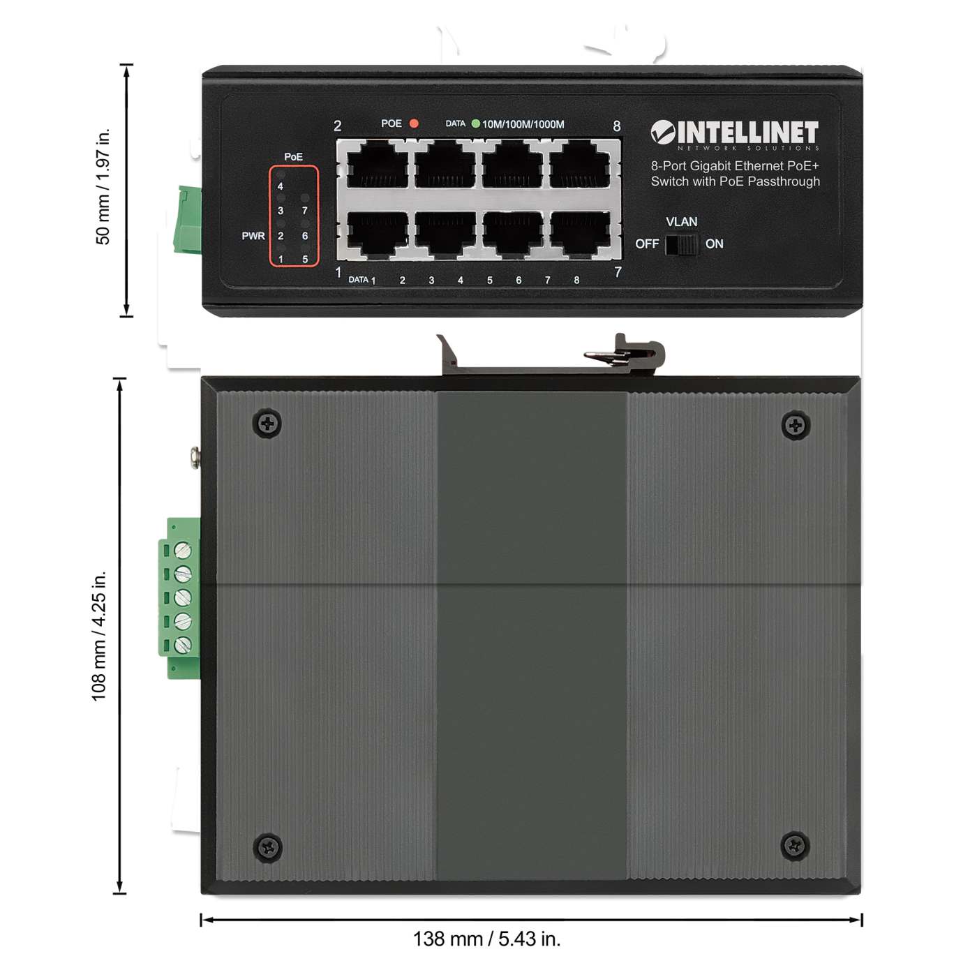 PoE-Powered 8-Port Gigabit Ethernet PoE+ Industrial Switch with PoE Passthrough Image 7