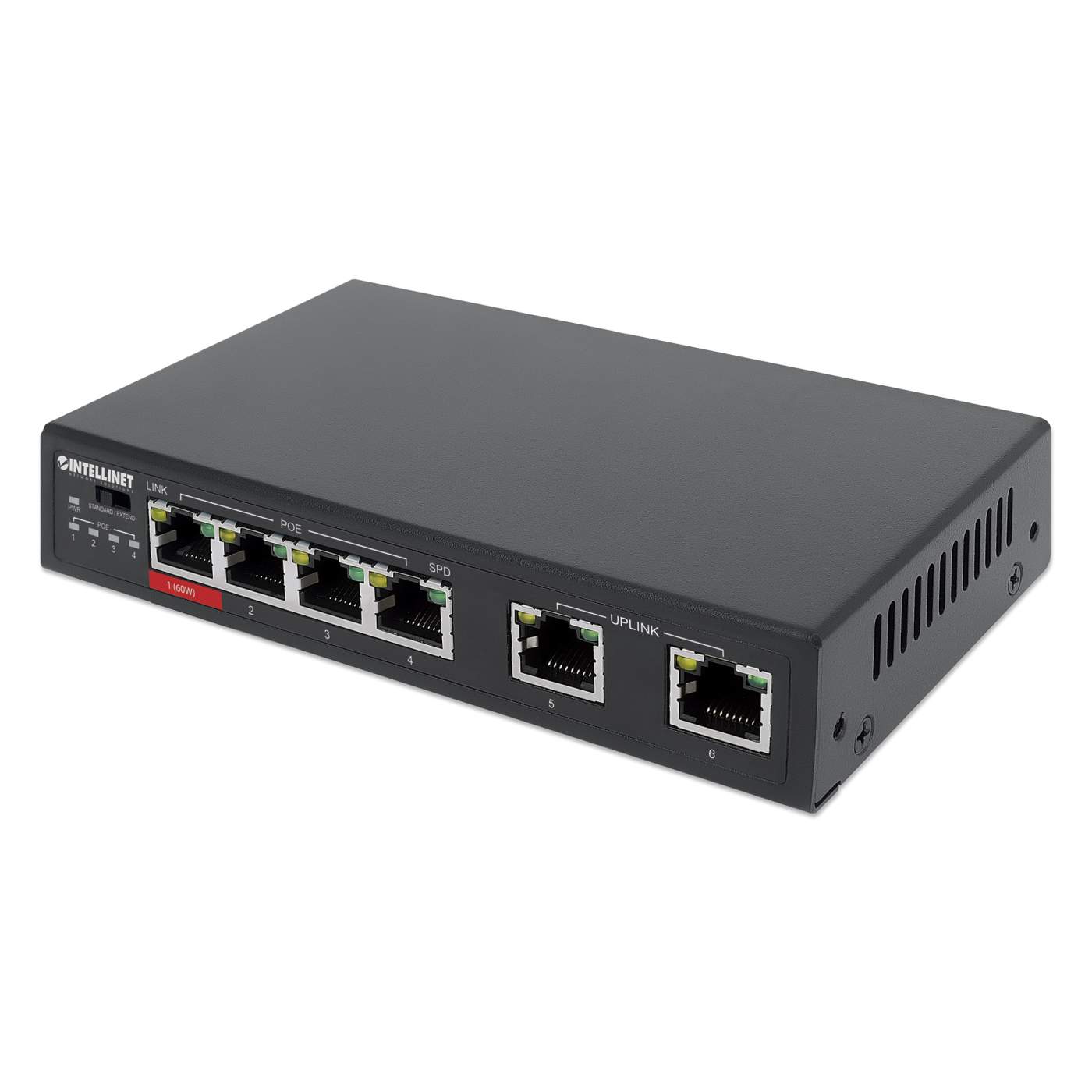BV-Tech 6 Port PoE+ Switch (4 PoE+ Ports with 2 Ethernet Uplink and Extend  Function) – 60W – 802.3at + 1 High Power PoE Port| Desktop Fanless Design 