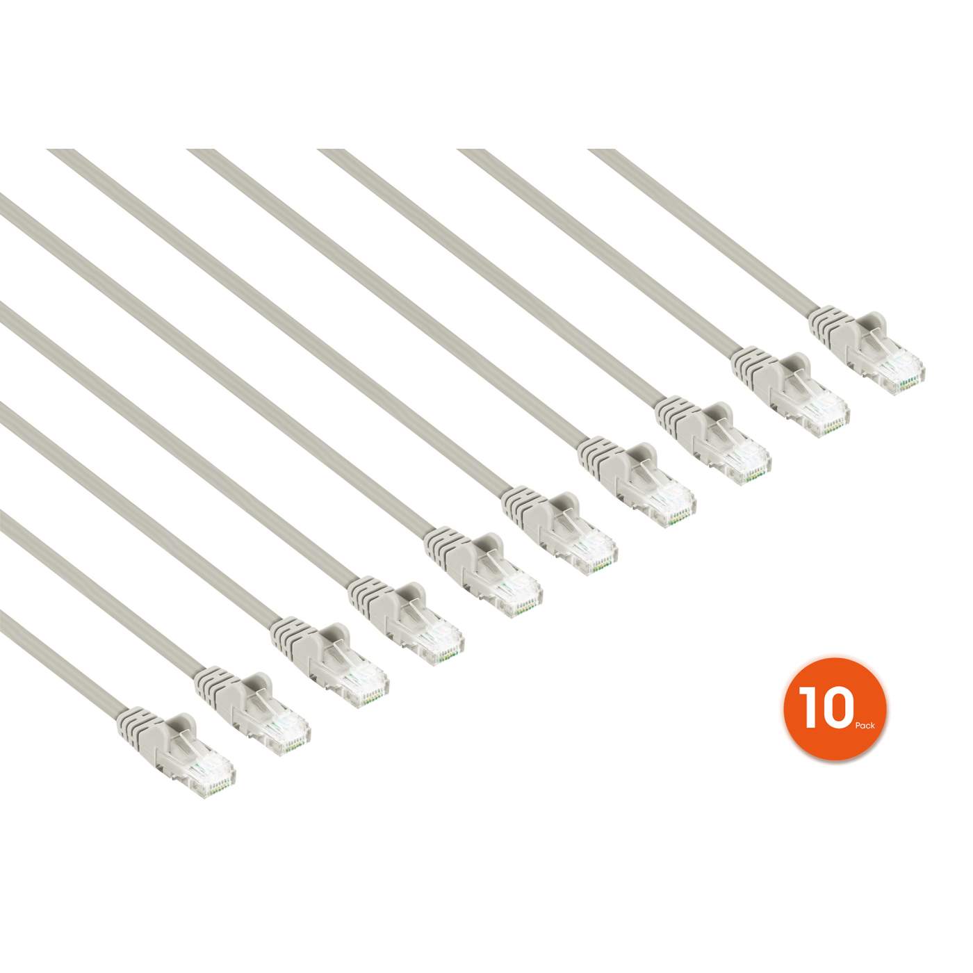 Cat6 U/UTP Slim Network Patch Cable, 10 ft., Gray, 10-Pack Image 2