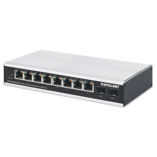 Industrial 8-Port Gigabit Ethernet PoE+ Switch with 2 SFP Ports Image 1