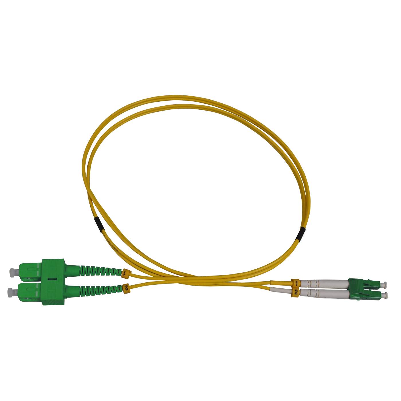 1 m LC to SC APC Fiber Optic Patch Cable, 2.0 mm, Duplex, OFNR, Singlemode BIF, Yellow Image 3