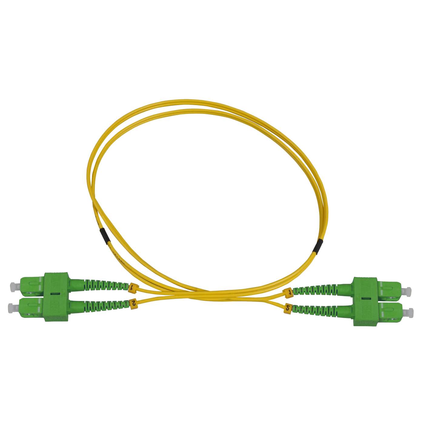 1 m SC to SC APC Fiber Optic Patch Cable, 2.0 mm, Duplex, OFNR, Singlemode BIF, Yellow Image 3