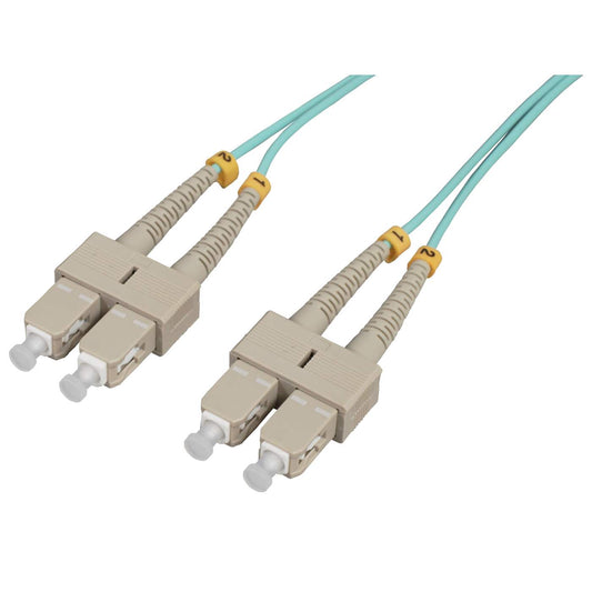 1 m SC to SC UPC Fiber Optic Patch Cable, 2.0 mm, Duplex, OFNR, OM3 Multimode, Aqua Image 1