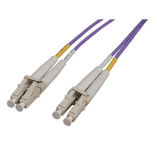 10 m LC to LC UPC Fiber Optic Patch Cable, 2.0 mm, Duplex, OFNR, OM4 Multimode, Violet Image 1