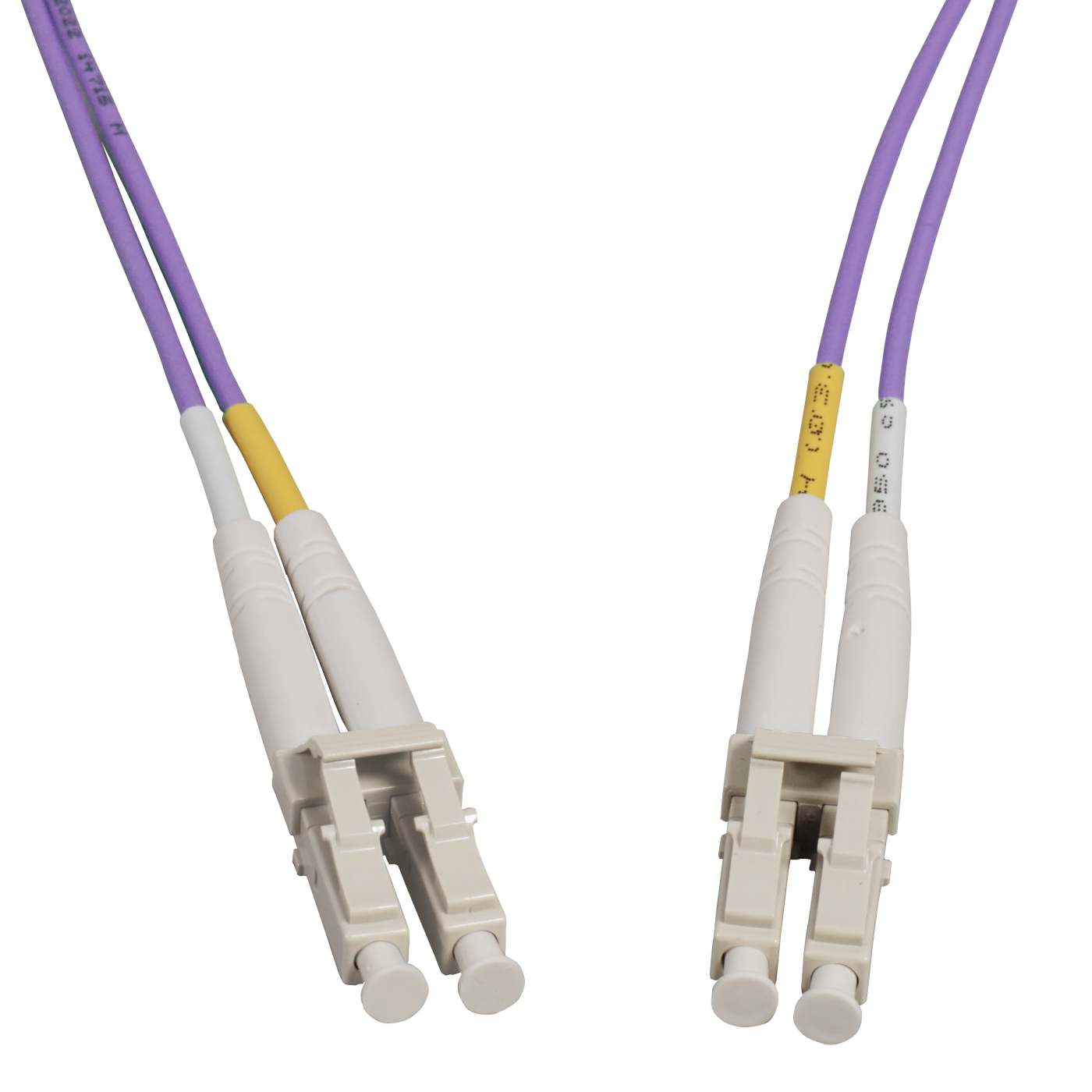 10 m LC to LC UPC Fiber Optic Patch Cable, 2.0 mm, Duplex, OFNR, OM4 Multimode, Violet Image 2