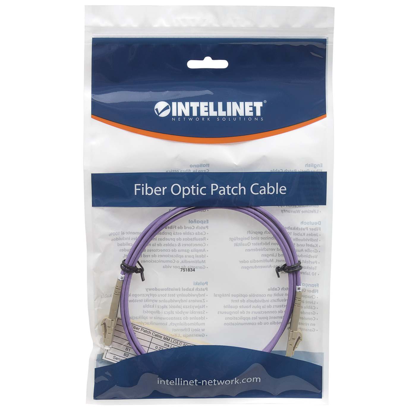 10 m LC to LC UPC Fiber Optic Patch Cable, 2.0 mm, Duplex, OFNR, OM4 Multimode, Violet Image 5