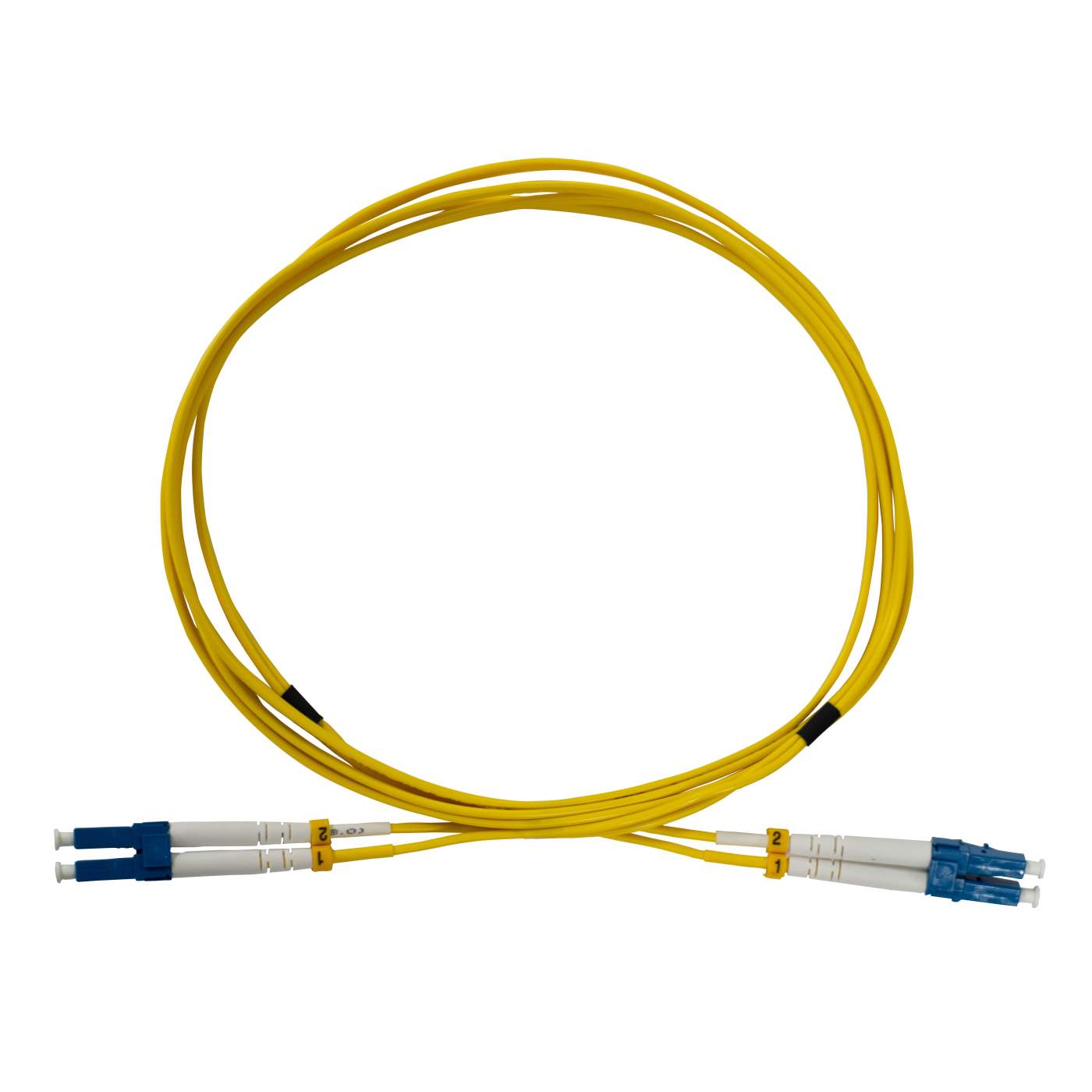 10 m LC to LC UPC Fiber Optic Patch Cable, 2.0 mm, Duplex, OFNR, Singlemode BIF, Yellow Image 4