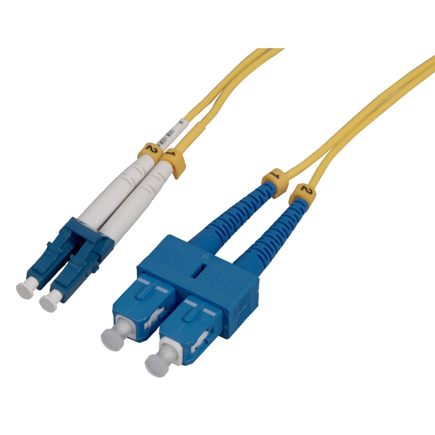 10 m LC to SC UPC Fiber Optic Patch Cable, 2.0 mm, Duplex, OFNR, Singlemode BIF, Yellow Image 1