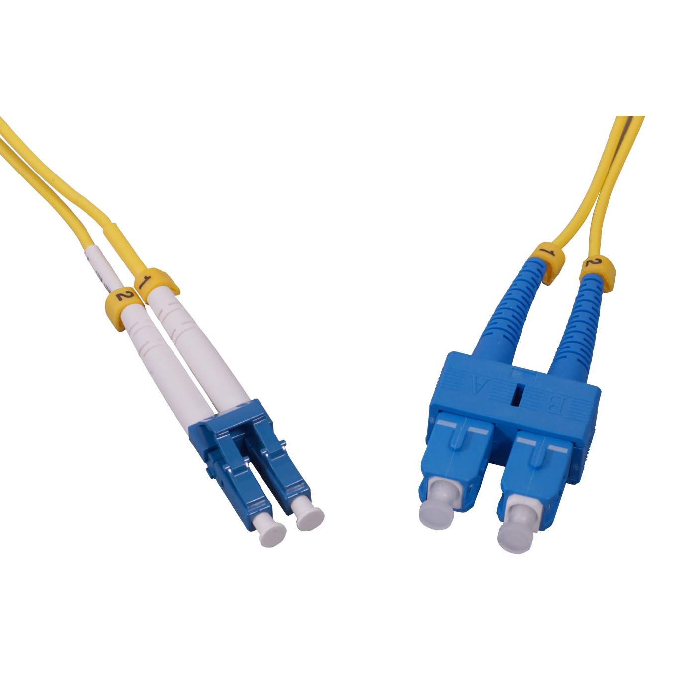 10 m LC to SC UPC Fiber Optic Patch Cable, 2.0 mm, Duplex, OFNR, Singlemode BIF, Yellow Image 2