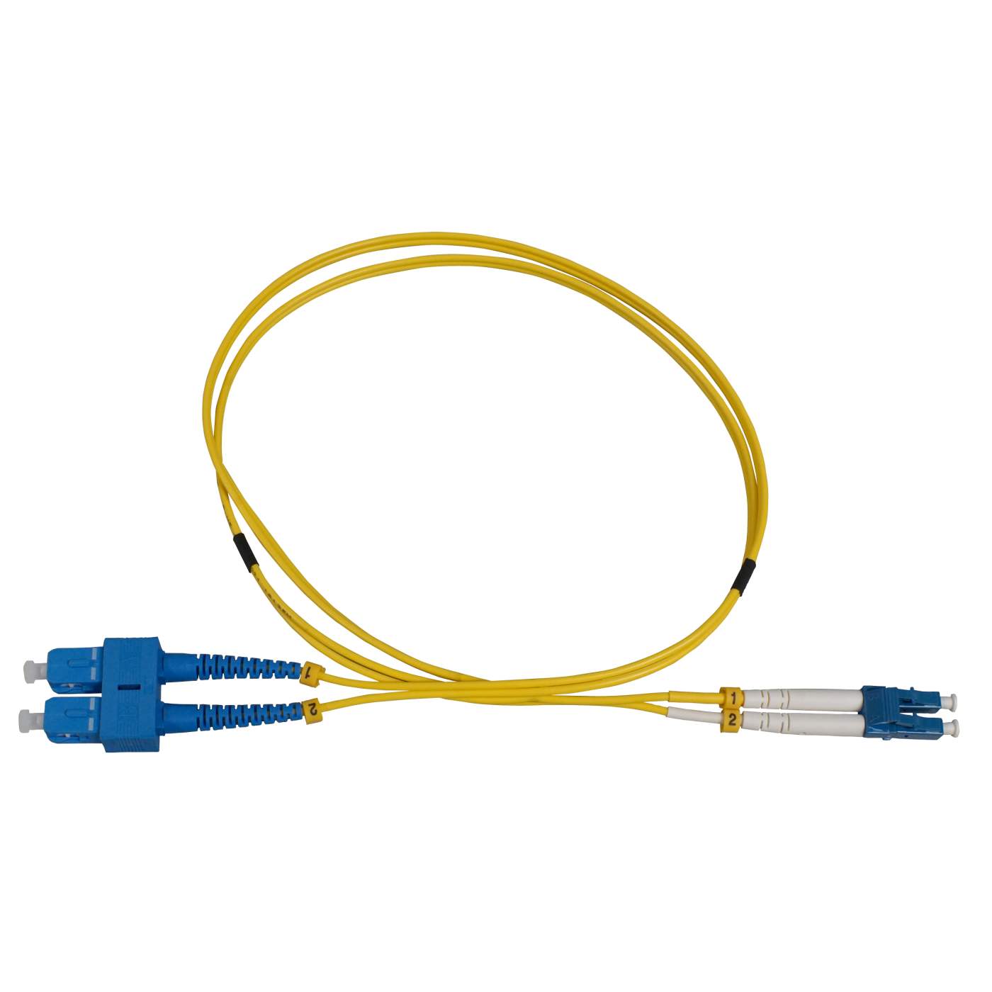 10 m LC to SC UPC Fiber Optic Patch Cable, 2.0 mm, Duplex, OFNR, Singlemode BIF, Yellow Image 3