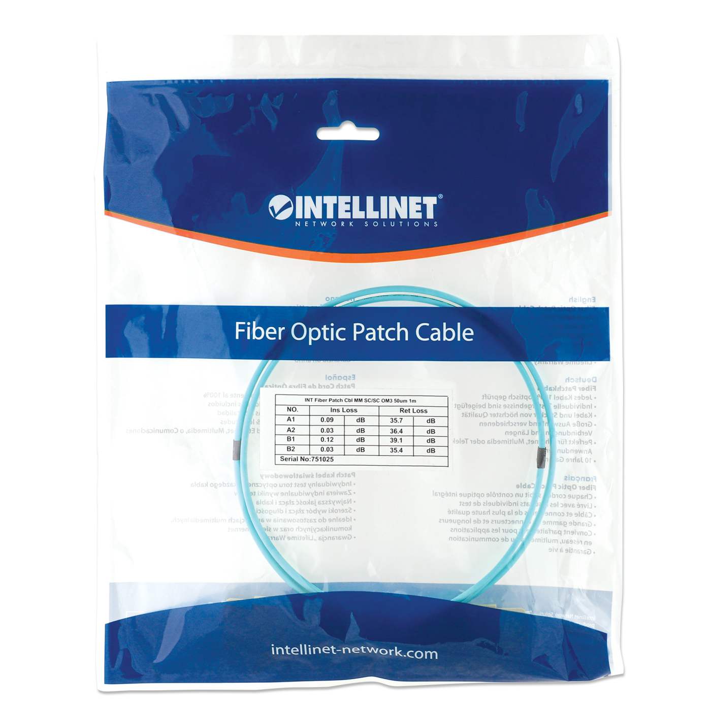 10 m SC to SC UPC Fiber Optic Patch Cable, 2.0 mm, Duplex, OFNR, OM3 Multimode, Aqua Image 5