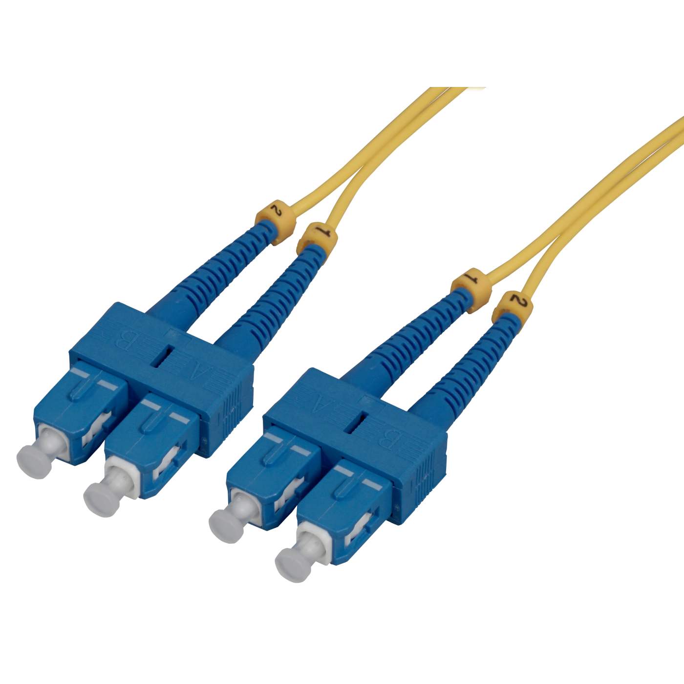 10 m SC to SC UPC Fiber Cable, 2 mm, Duplex, OFNR, SM BIF, Yellow