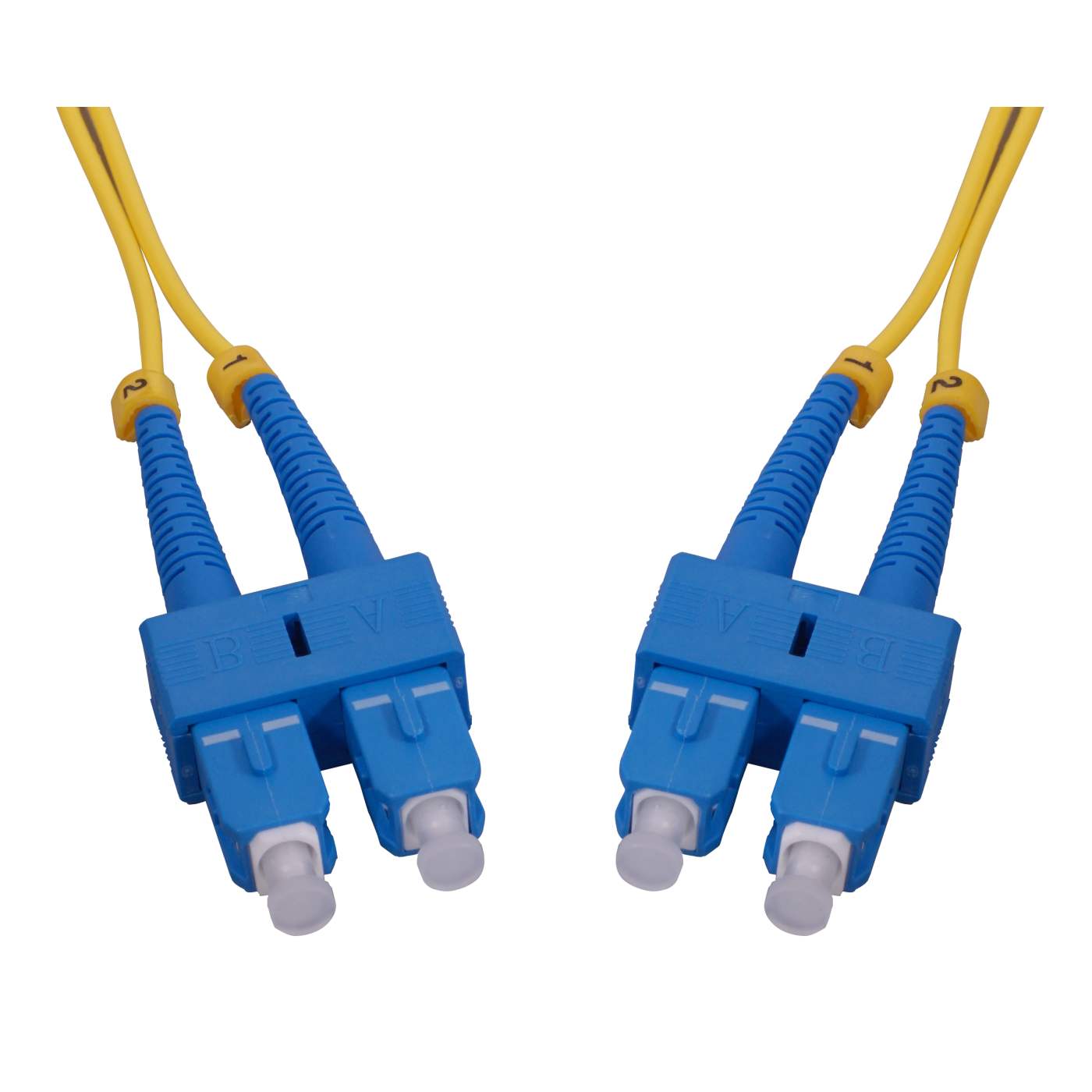 10 m SC to SC UPC Fiber Optic Patch Cable, 2.0 mm, Duplex, OFNR, Singlemode BIF, Yellow Image 2