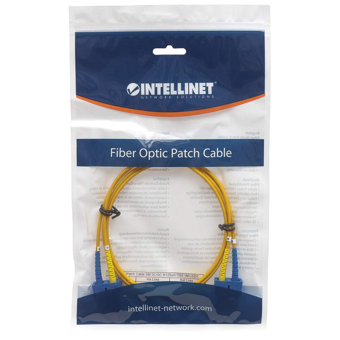 10 m SC to SC UPC Fiber Cable, 2 mm, Duplex, OFNR, SM BIF