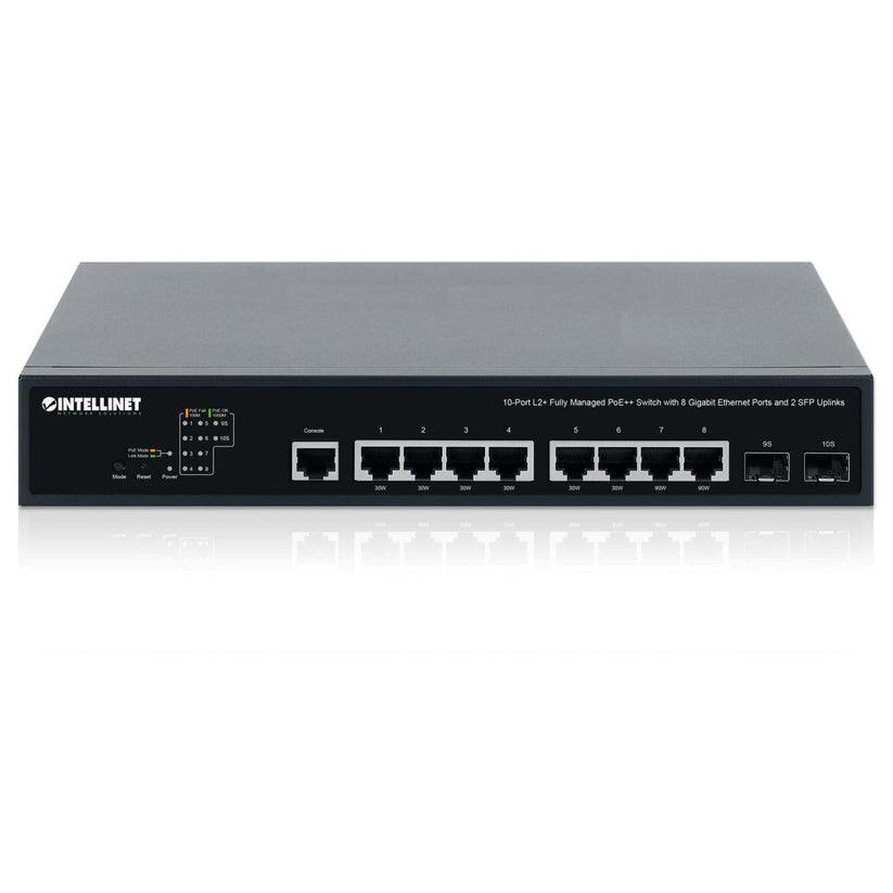 10-Port L2+ Fully Managed PoE++ Switch w/ 8 GbE Ports & 2 SFP Uplinks