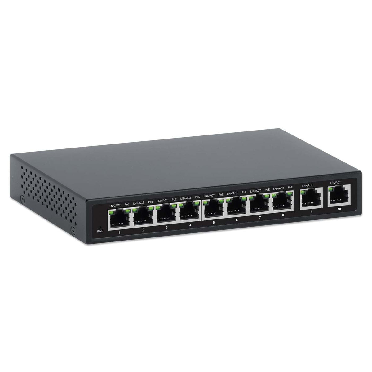 10-Port PoE+ Switch w/ 8 GbE Ports & 2 RJ45 GbE Uplink Ports