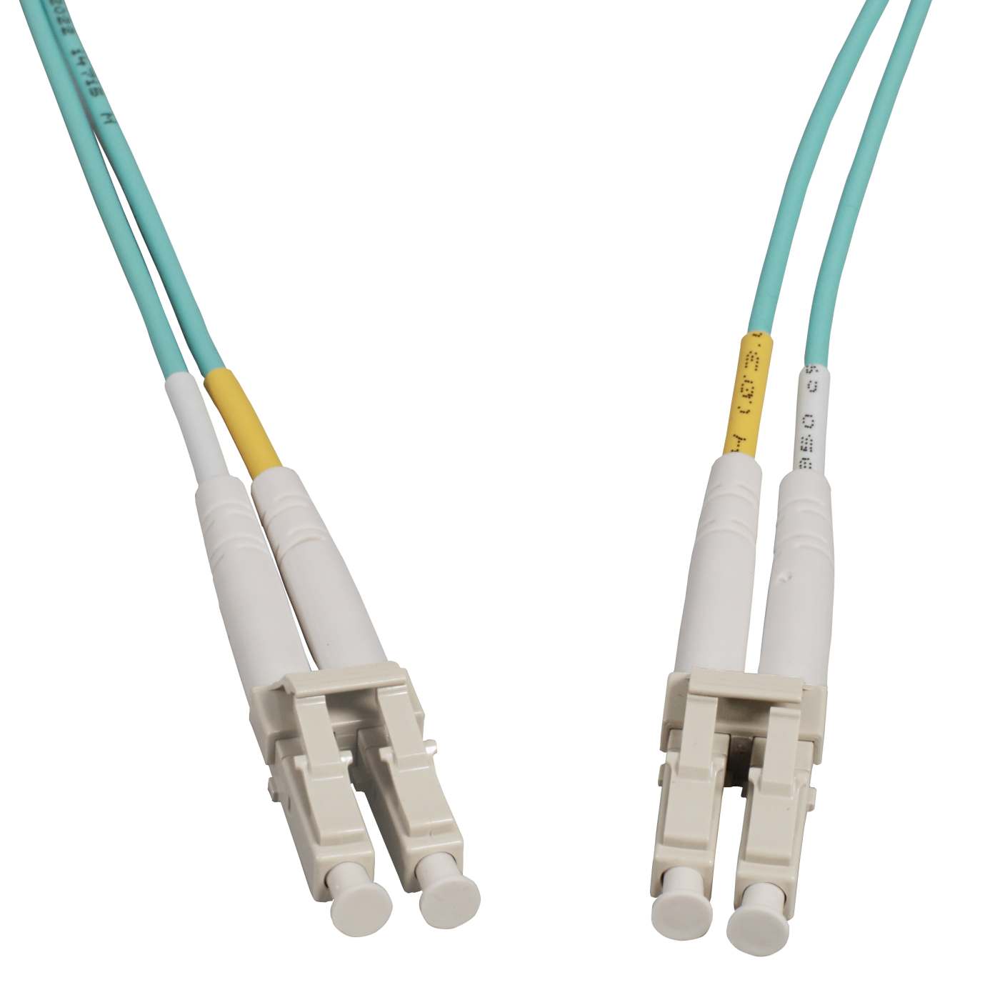 12 m LC to LC UPC Fiber Cable, 2 mm, Duplex, OFNR, OM4 MM, Aqua