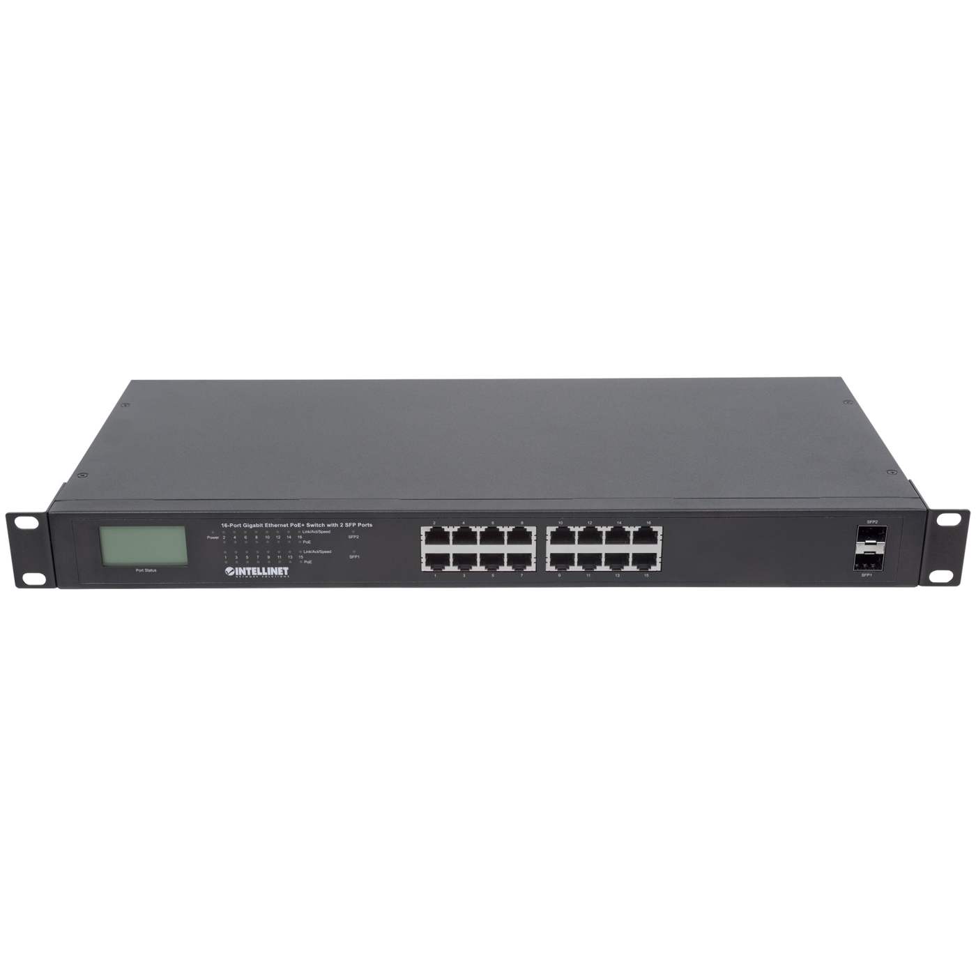 16-Port Gigabit Ethernet PoE+ Switch with 2 SFP Ports and LCD Screen Image 7