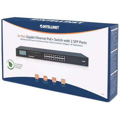 16-Port Gigabit Ethernet PoE+ Switch with 2 SFP Ports and LCD Screen Packaging Image 2