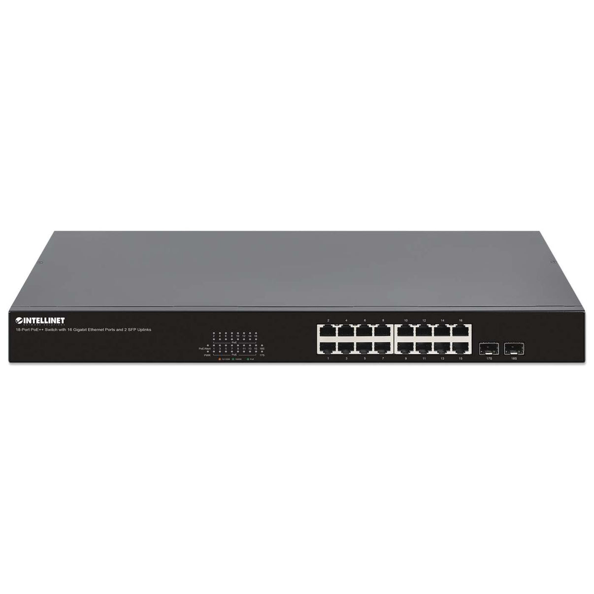 18-Port PoE++ Switch w/ 16 GbE Ports & 2 SFP Uplinks