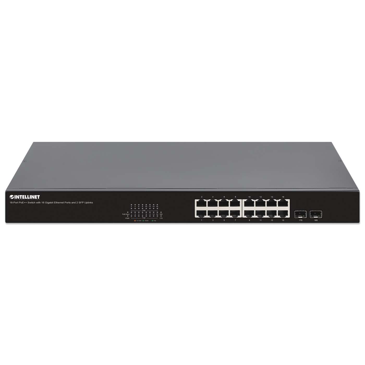 18-Port PoE++ Switch with 16 Gigabit Ethernet Ports and 2 SFP Uplinks Image 3