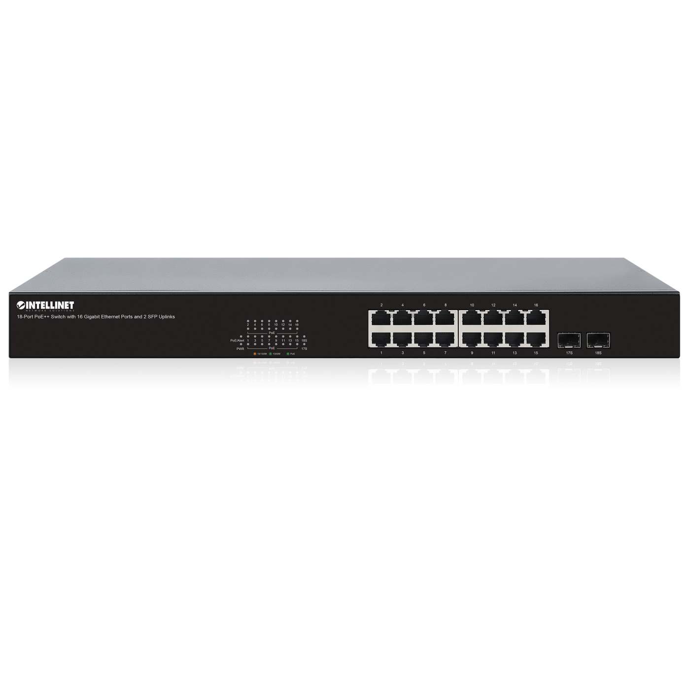 18-Port PoE++ Switch with 16 Gigabit Ethernet Ports and 2 SFP Uplinks Image 5