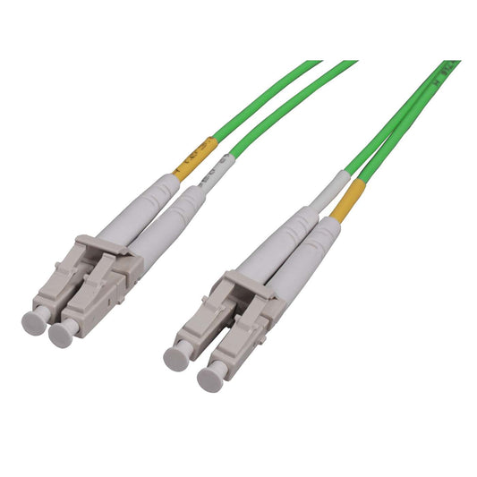 2 m LC to LC UPC Fiber Optic Patch Cable, 2.0 mm, Duplex, OFNR, OM5 Multimode, Lime Green Image 1