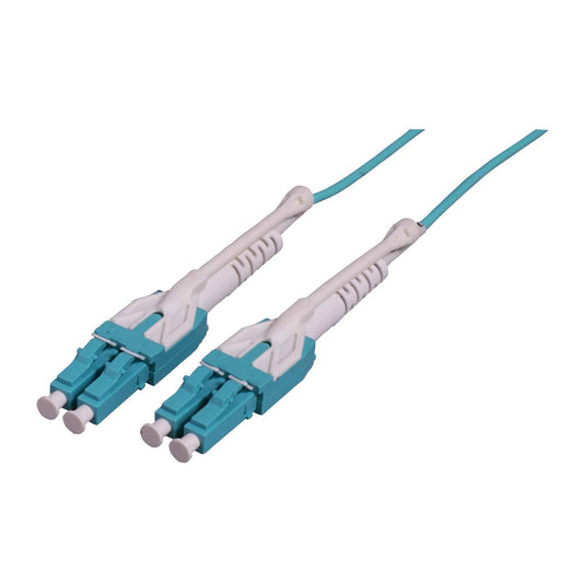 2 m LC to LC UPC Fiber Optic Patch Cable, Uniboot Pull-push tab, 2.0 mm, Duplex, OFNR, OM3 Multimode, Aqua Image 1