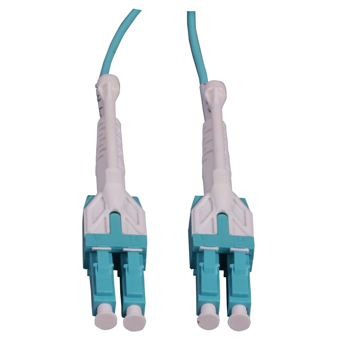 2 m LC to LC UPC Fiber Optic Patch Cable, Uniboot Pull-push tab, 2.0 mm, Duplex, OFNR, OM3 Multimode, Aqua Image 2