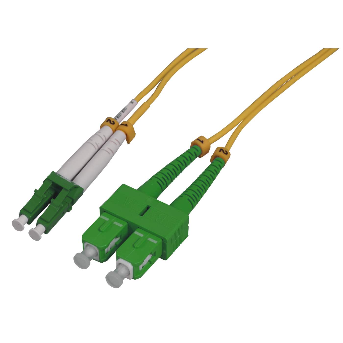 2 m LC to SC APC Fiber Cable, 2 mm, Duplex, OFNR, SM BIF, Yellow