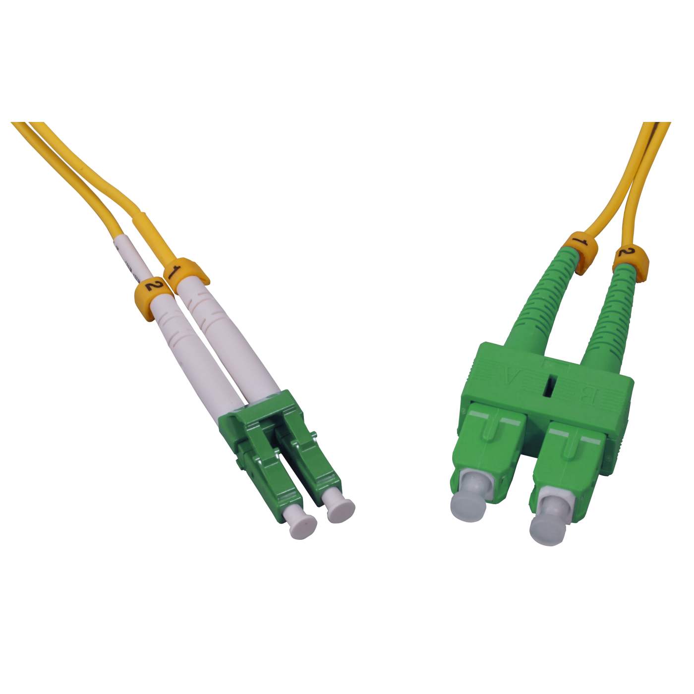 2 m LC to SC APC Fiber Optic Patch Cable, 2.0 mm, Duplex, OFNR, Singlemode BIF, Yellow Image 2