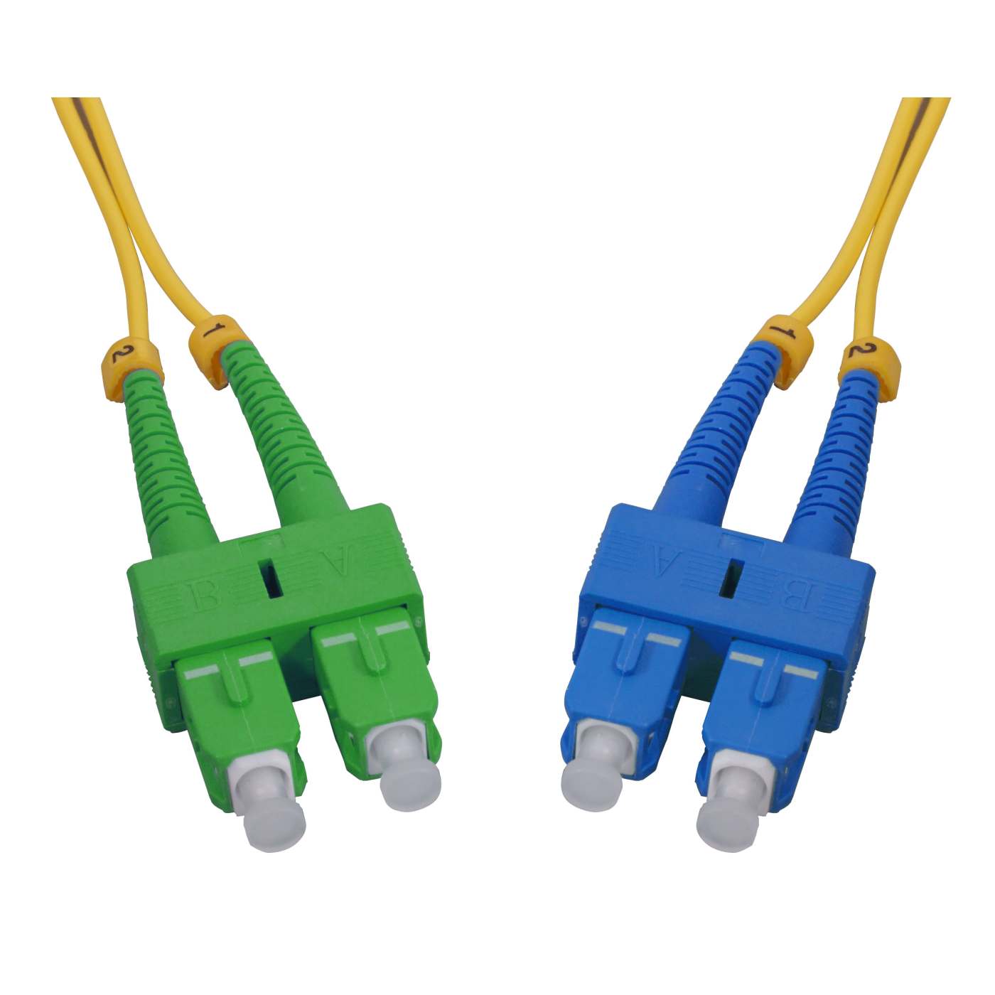 2 m SC UPC to SC APC Fiber Cable, 2 mm, Duplex, OFNR, SM BIF, Yellow