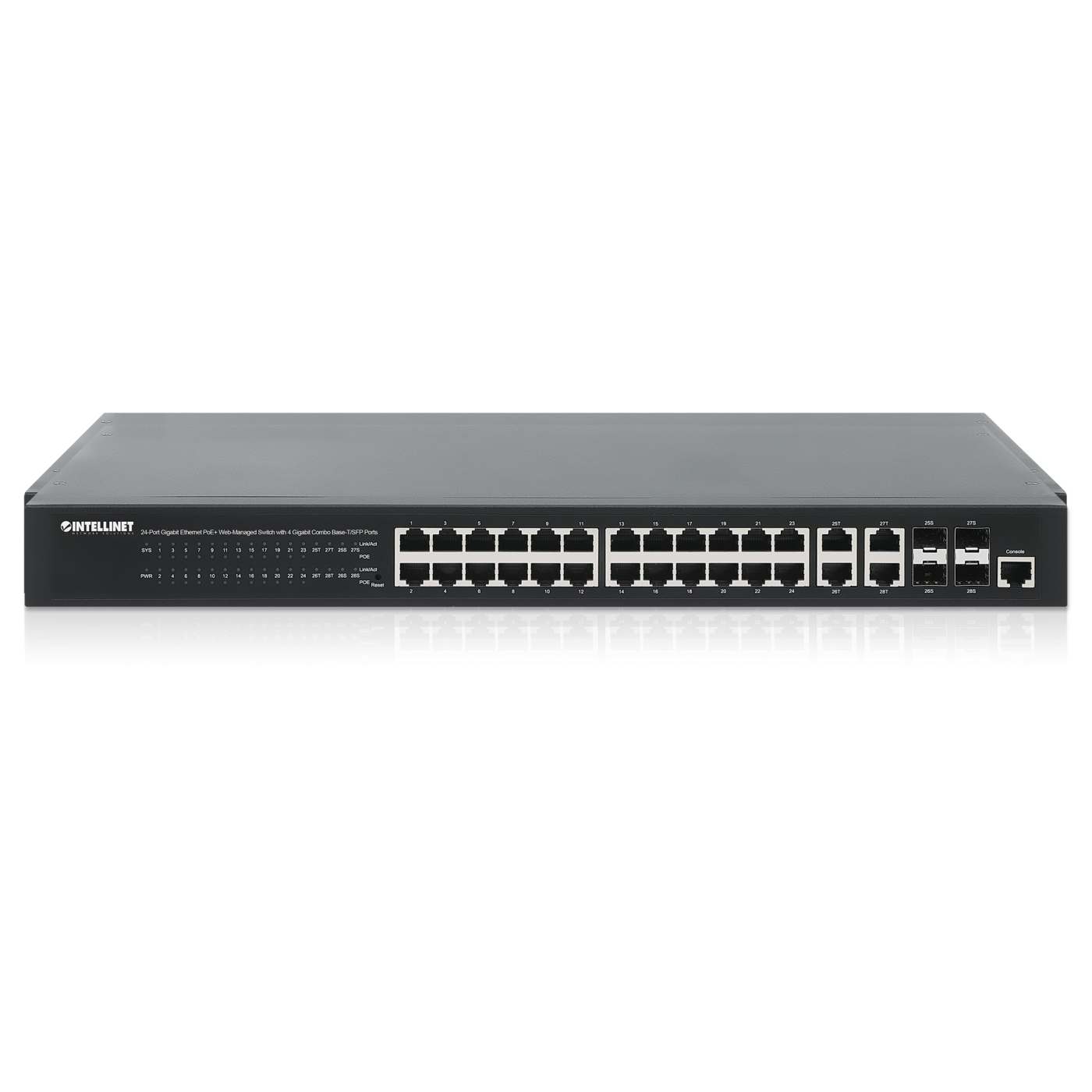 24-Port GbE PoE+ Web-Managed Switch w/ 4 GbE Combo Base-T/SFP Ports