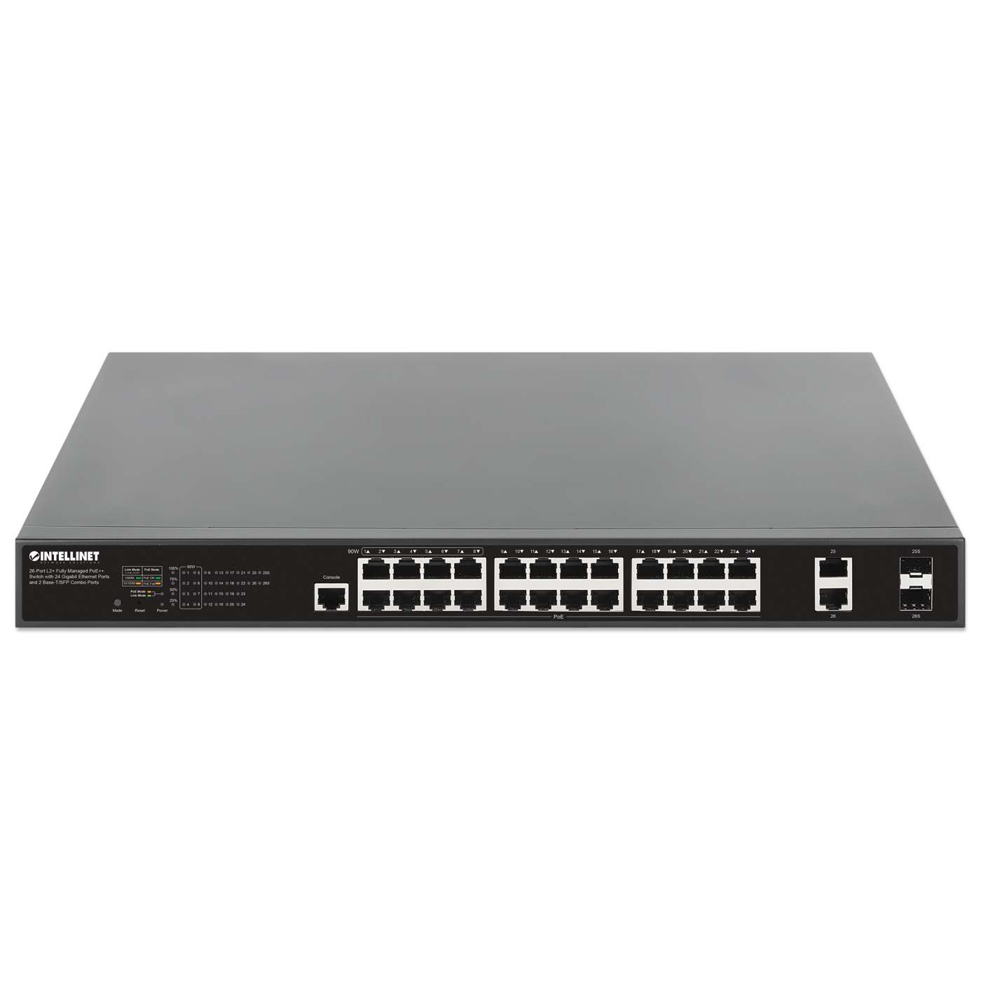 26-Port L2+ Fully Managed PoE++ Switch with 24 Gigabit Ethernet Ports and 2 Base-T/SFP Combo Ports Image 3