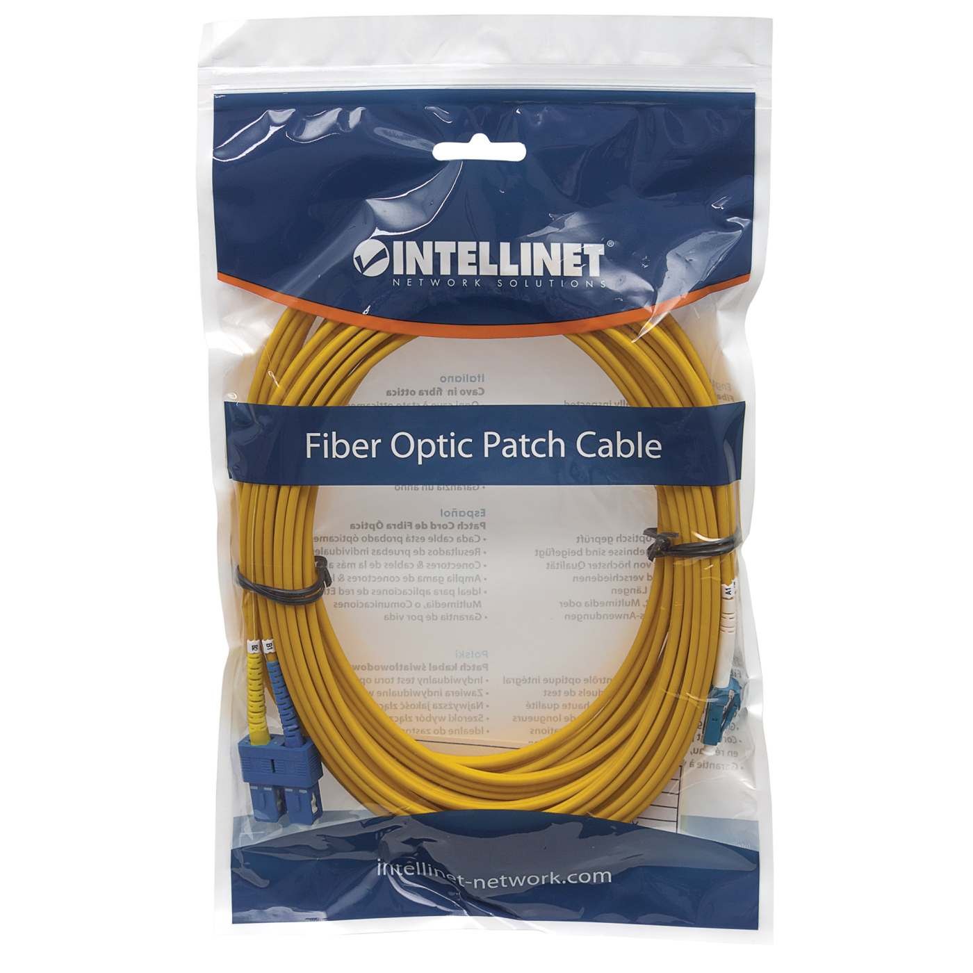 3 m LC to SC UPC Fiber Optic Patch Cable, 3.0 mm, Duplex, LSZH, OS2 Singlemode, Yellow Packaging Image 2