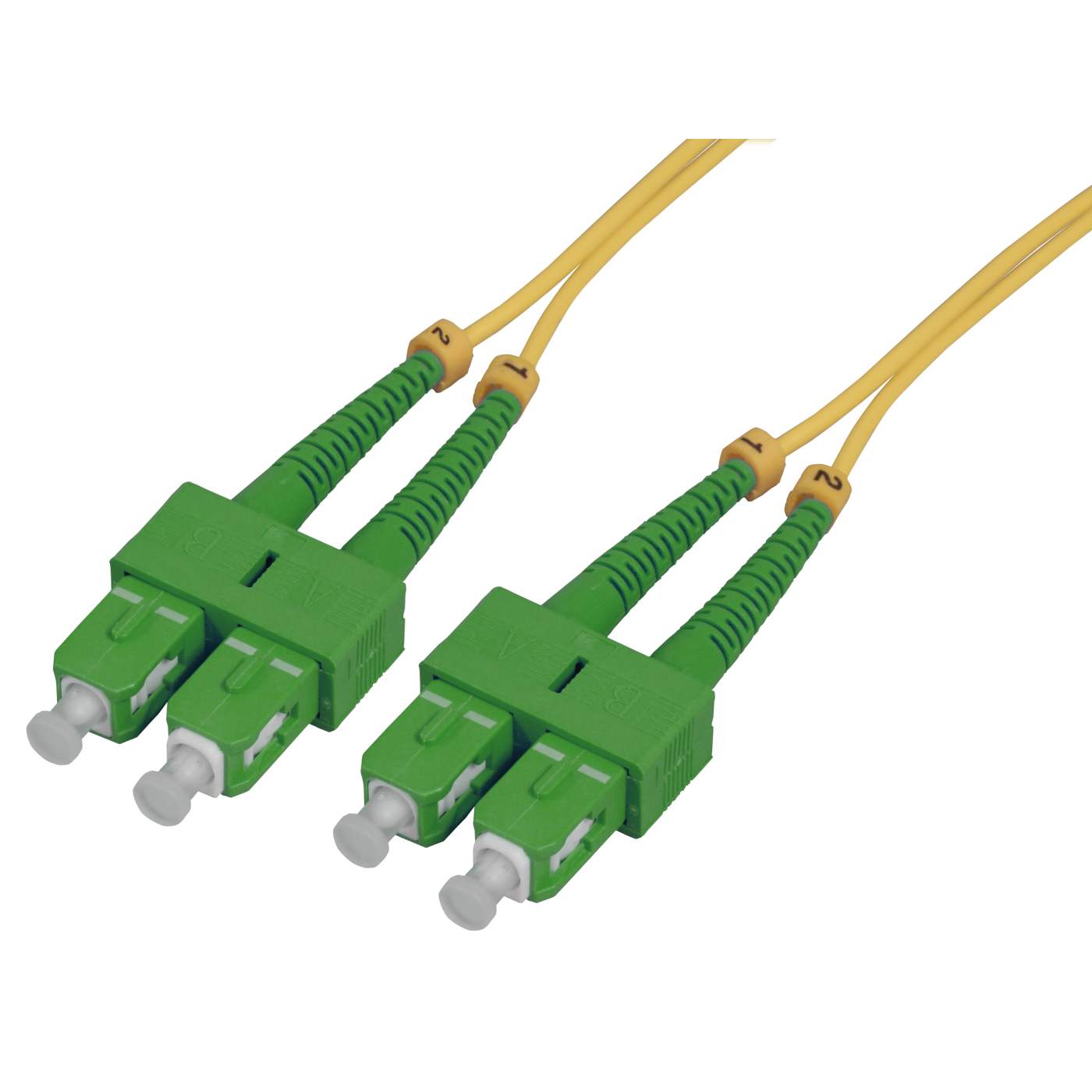 3 m SC to SC APC Fiber Optic Patch Cable, 2.0 mm, Duplex, OFNR, Singlemode BIF, Yellow Image 1