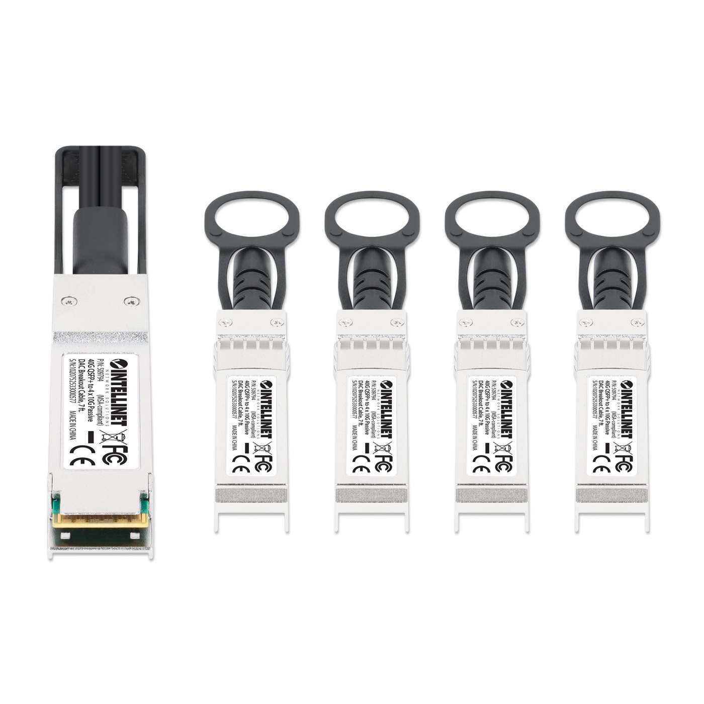 40G QSFP+ to 4 x 10G SFP+ Passive DAC Breakout Cable, 7 ft. Image 3
