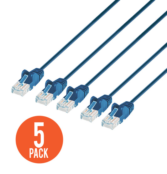 Cat6 U/UTP Slim Network Patch Cable, 25 ft., Blue, 5-Pack