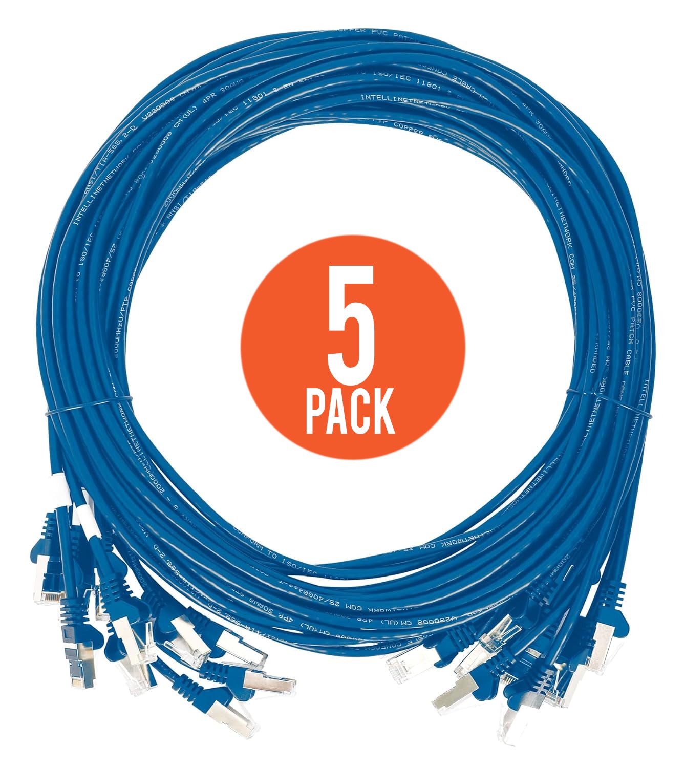 Cat6 U/UTP Slim Network Patch Cable, 25 ft., Blue, 5-Pack